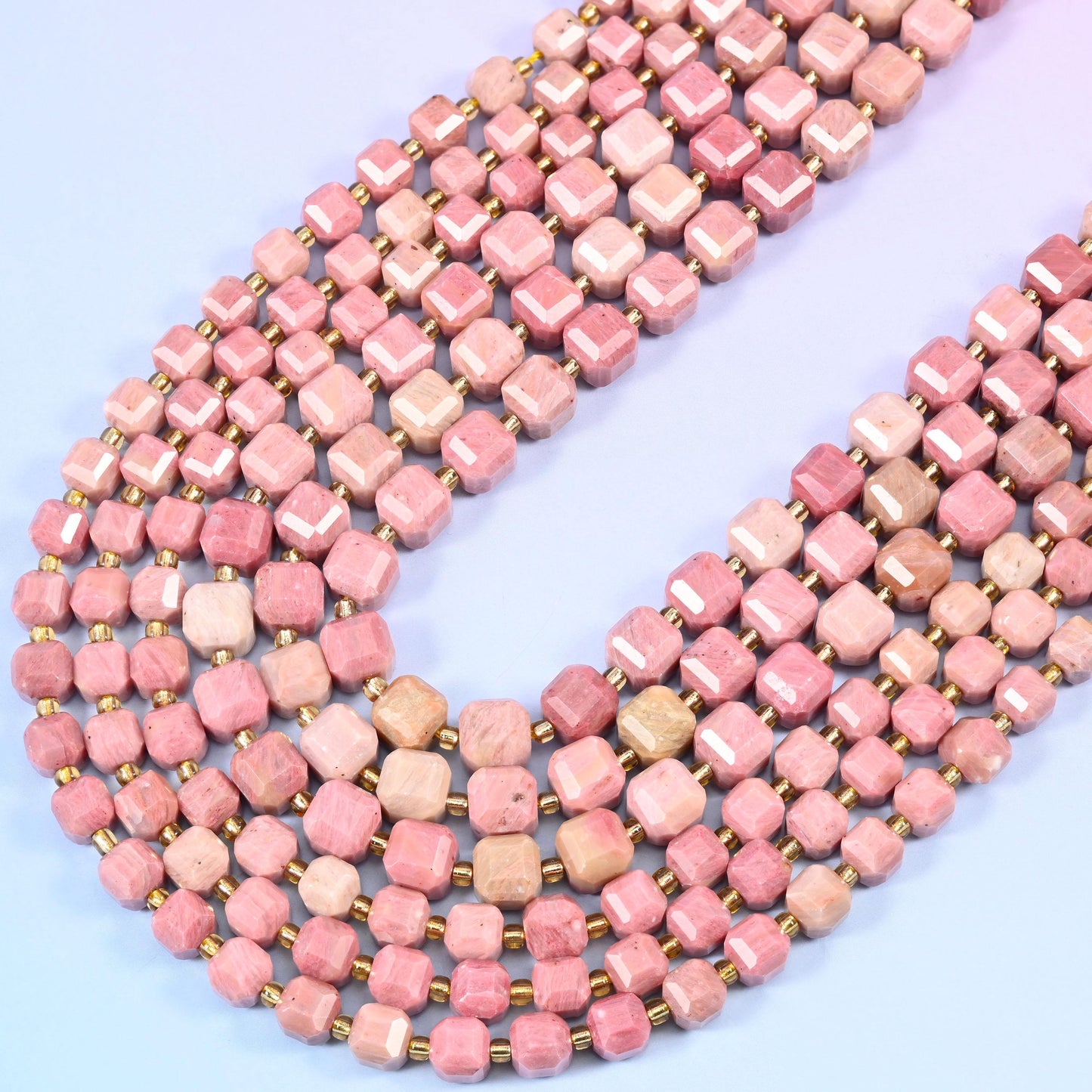 Pink Rhodonite Faceted Cube Beads, 15 inch strand