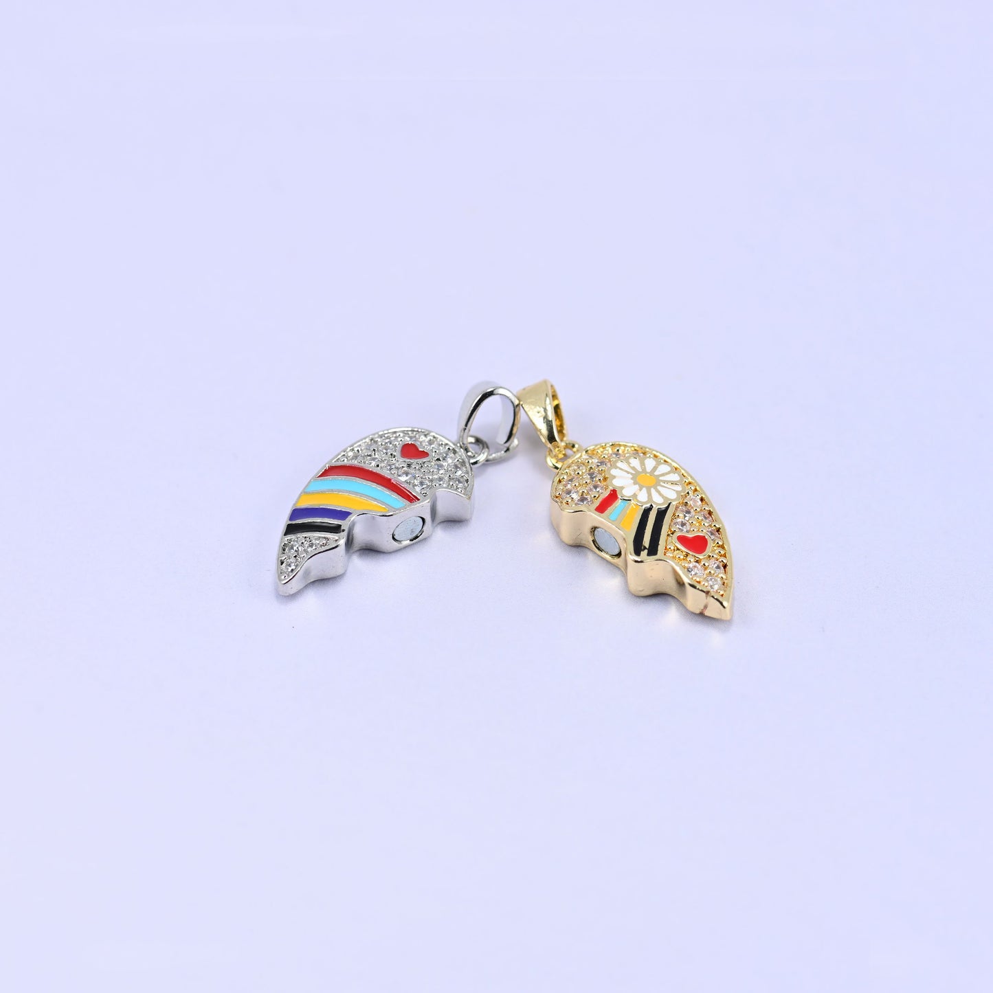 Magnetic Enamel Friendship Heart Zircon Pendants: 18K Gold Plated, Jewelry Making Supply