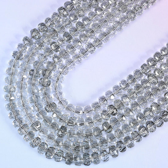 Transparent Black Faceted Rondelle Glass Beads, 15 inch strand