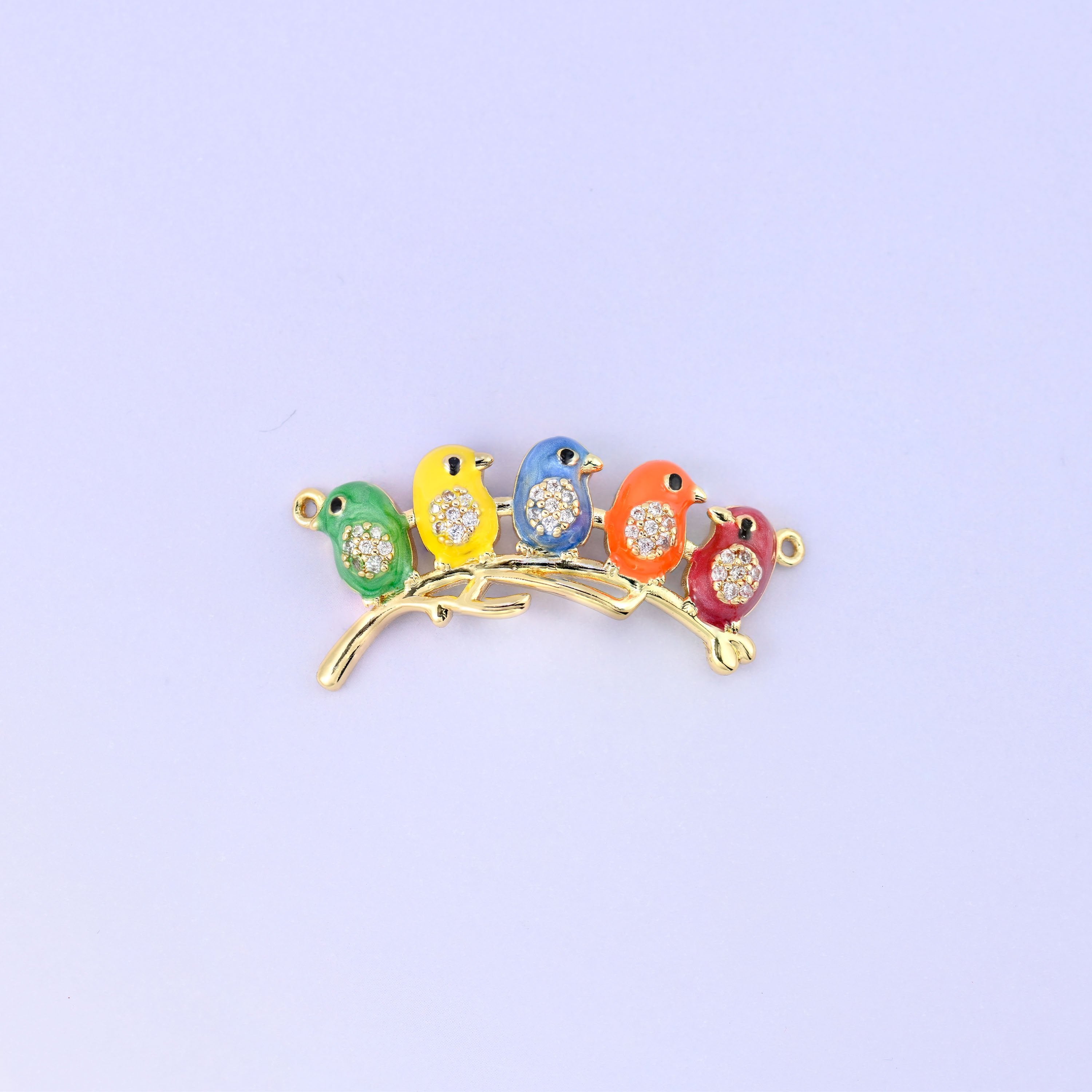 5 Birds on a Stick Double Connector Pendants