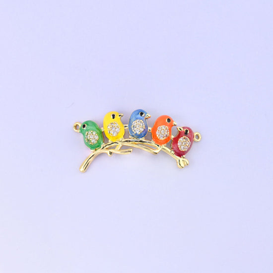 5 Birds on a Stick Double Connector Pendants