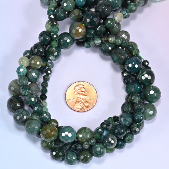 Moss Agate Faceted Round Beads 4mm 6mm 8mm 10mm Jewelry Making 15 Inch Strand