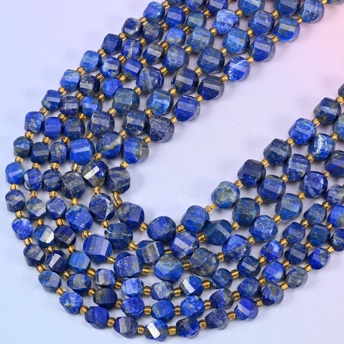 Lapis Lazuli Faceted Spiral Twist Beads, 15 inch strand