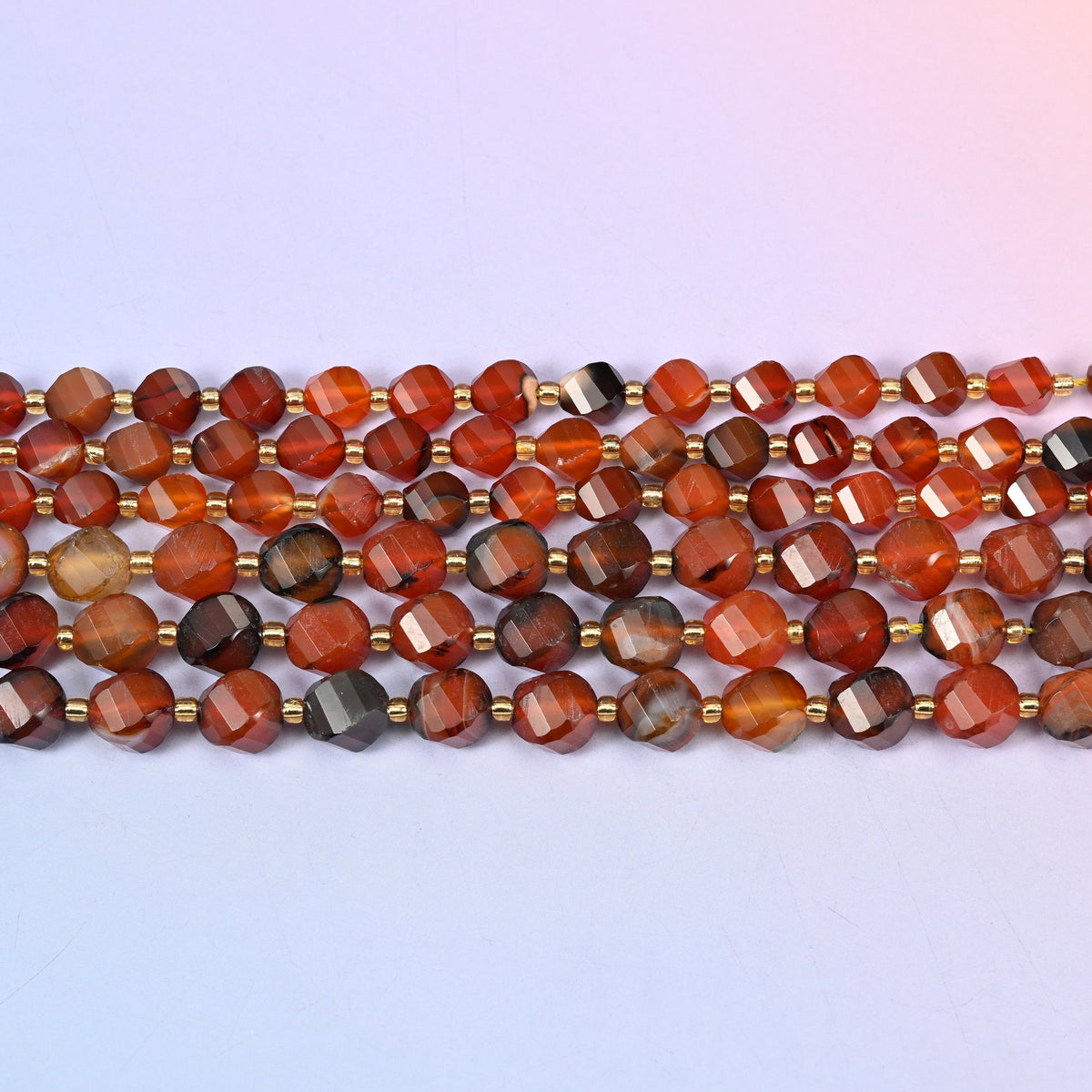 Red Agate beads in rust orange and brick red banded with cream and honey