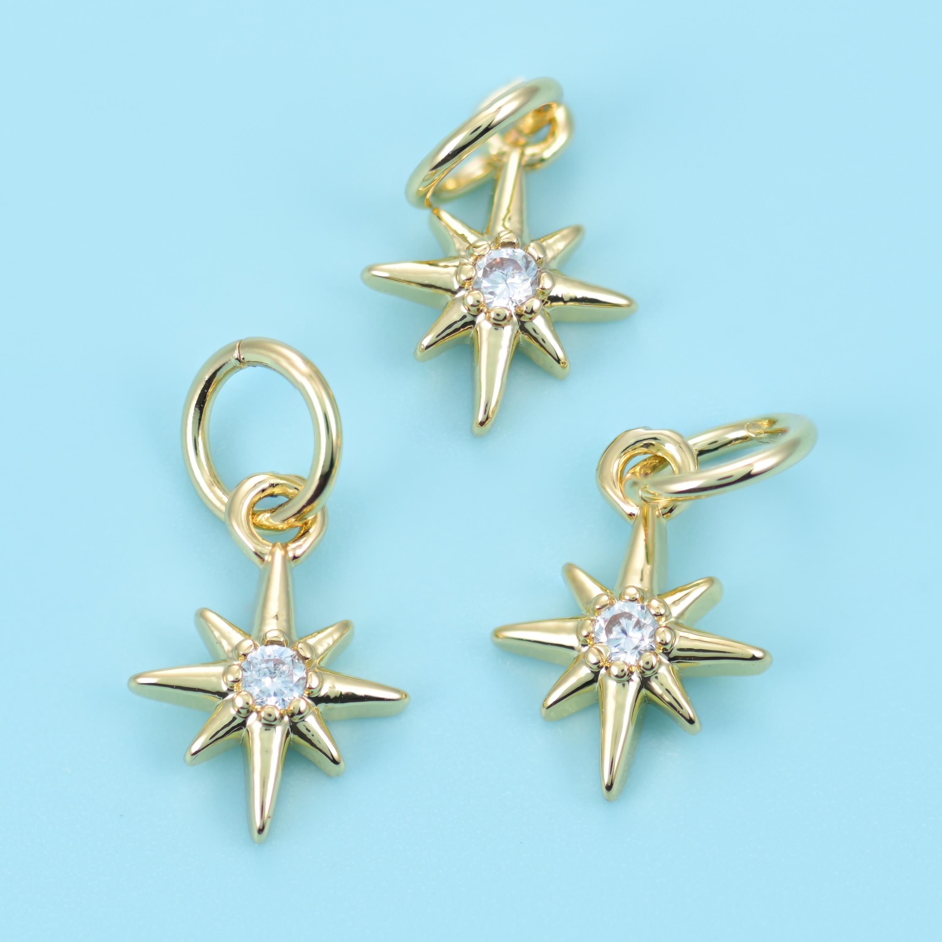 18K Gold Filled North Star Zircon Charm 10x7.24mm, sold per piece, 1 charm