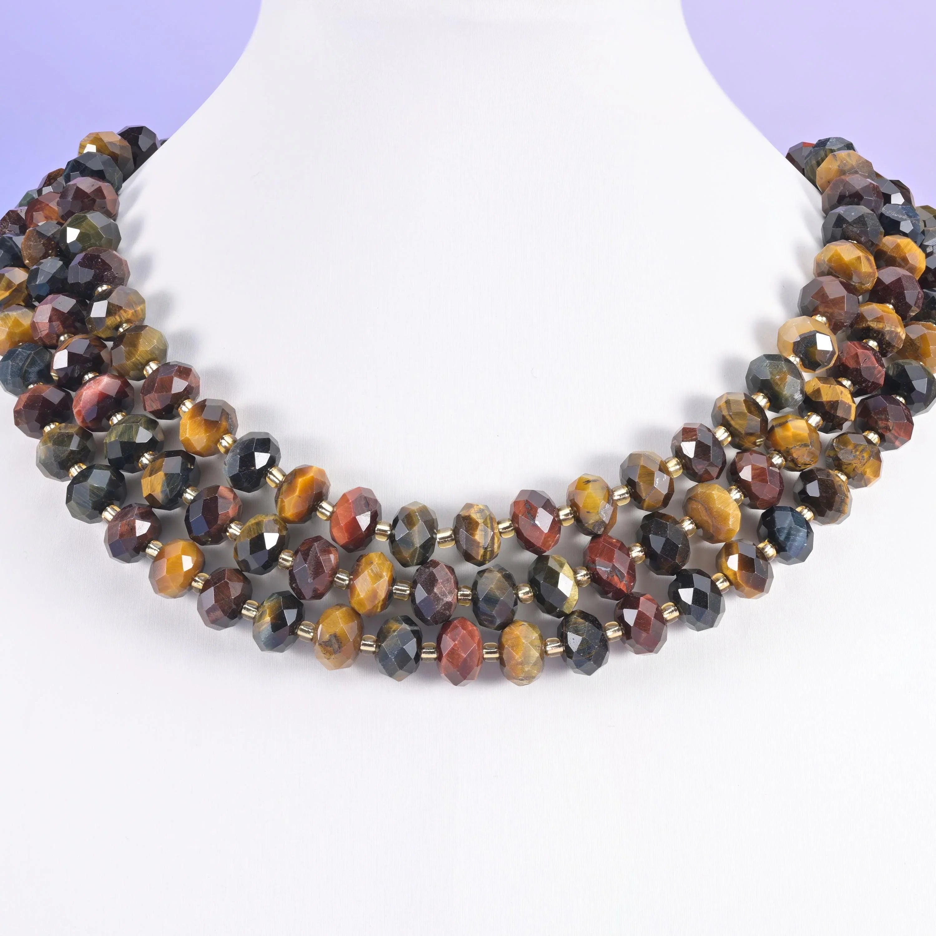 Tricolor Tiger Eye beads, faceted rondelle, 6x10mm