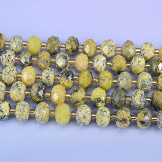 Yellow Howlite Faceted Rondelle Beads, 15.5 inch strand