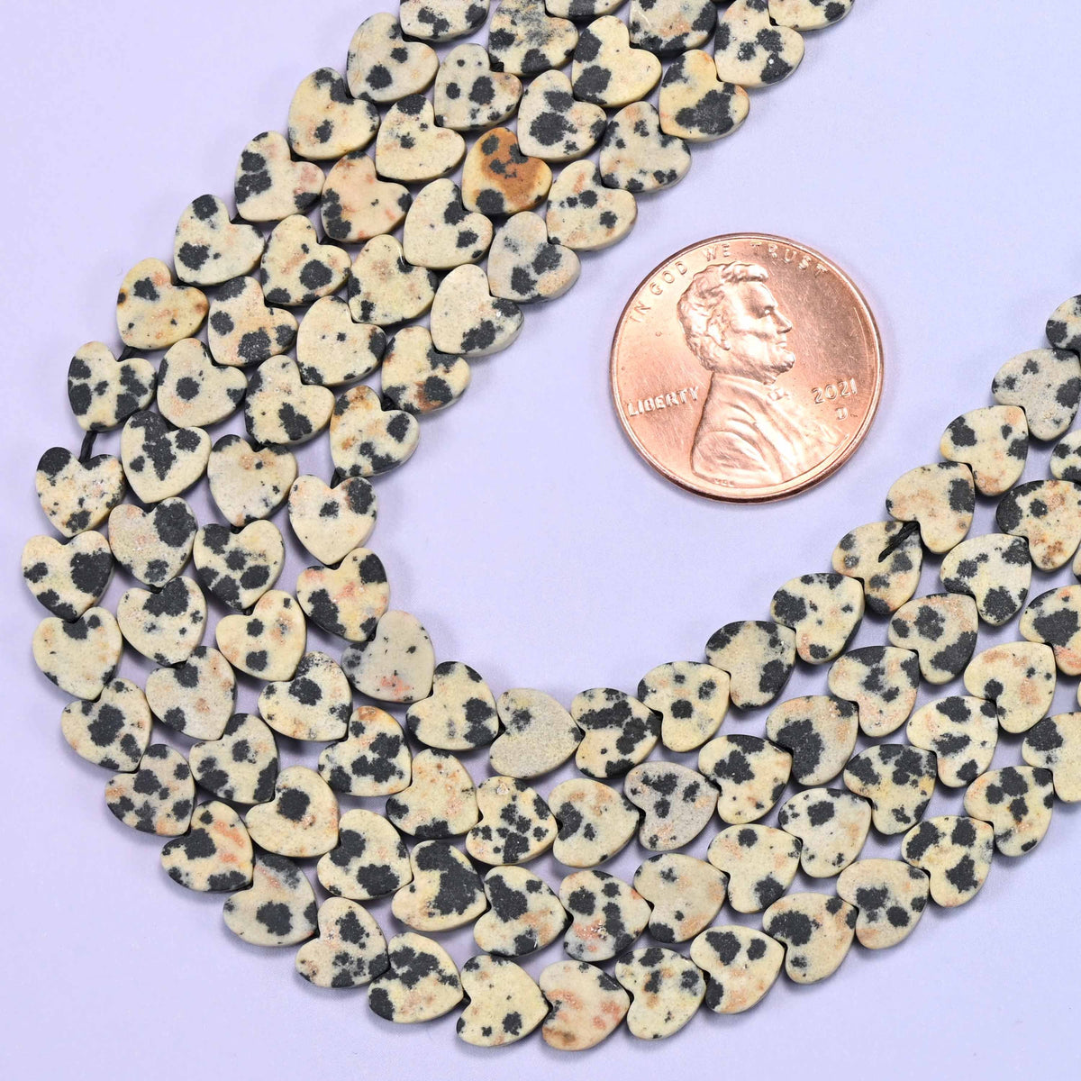 Matte dalmatian jasper flat heart beads, hole 0.8mm