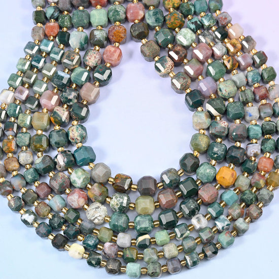 Ocean Jasper Faceted Cube Beads, 1.2mm hole