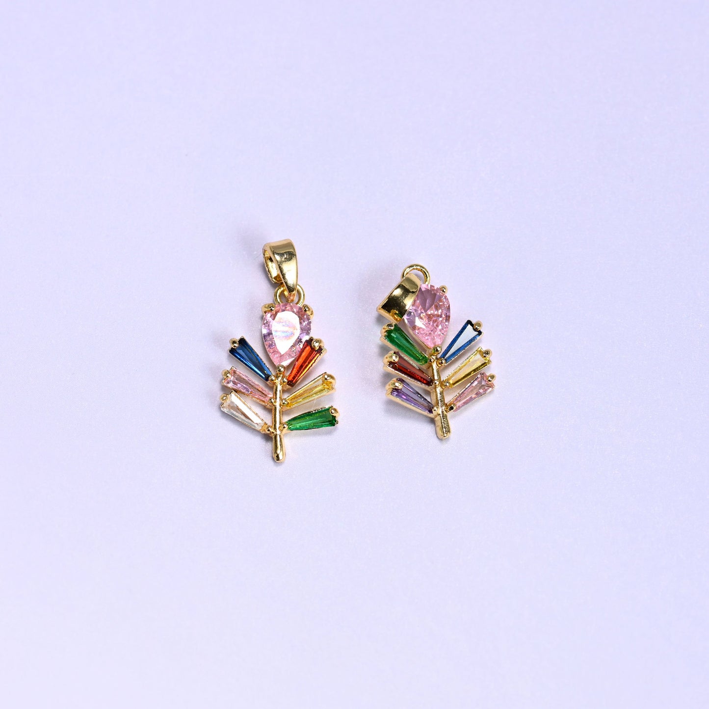 Multicolor Leaf Zircon Charms: 18K Gold Filled Pendants, Jewelry Making Supply