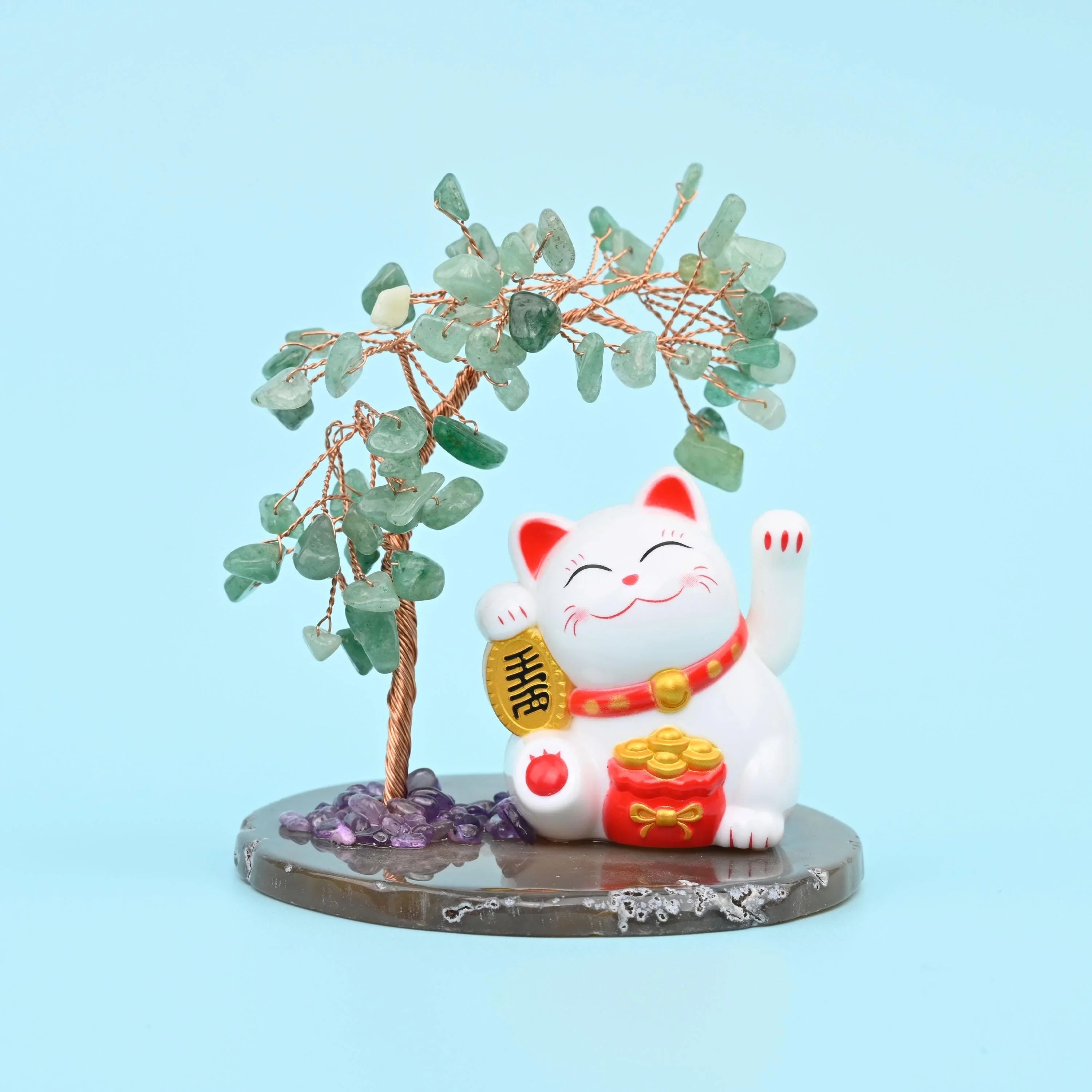 Solar powered Fortune Cat gemstone tree, no batteries required