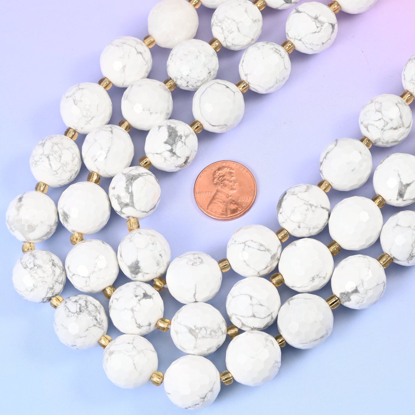 White Howlite Faceted Round Beads Size 16mm Jewelry Making 15 Inch Strand