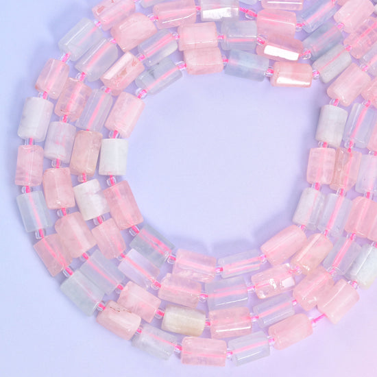 Multi-Color Morganite faceted tube beads, approximately 29 beads per strand.