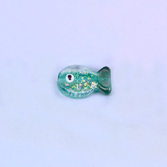 Iridescent Green Fish Glass Beads: Jewelry Making Supply