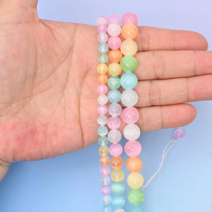 Selenite beads, smooth round shape, 6mm, 8mm and 10mm.