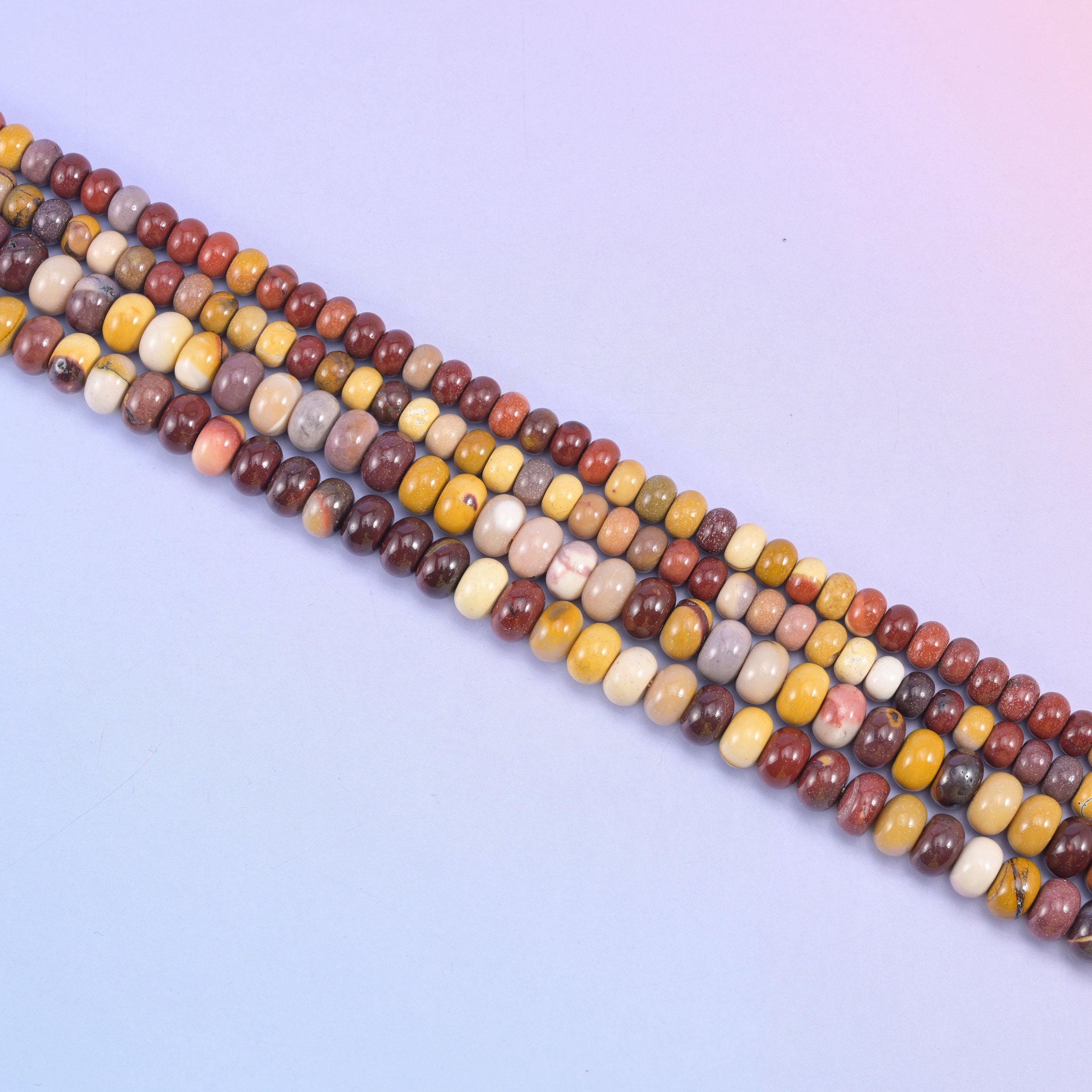 Mookaite Jasper rondelle beads in mustard, burgundy, cream, and rust tones