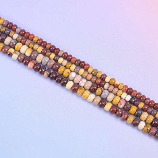 Mookaite Jasper rondelle beads in mustard, burgundy, cream, and rust tones