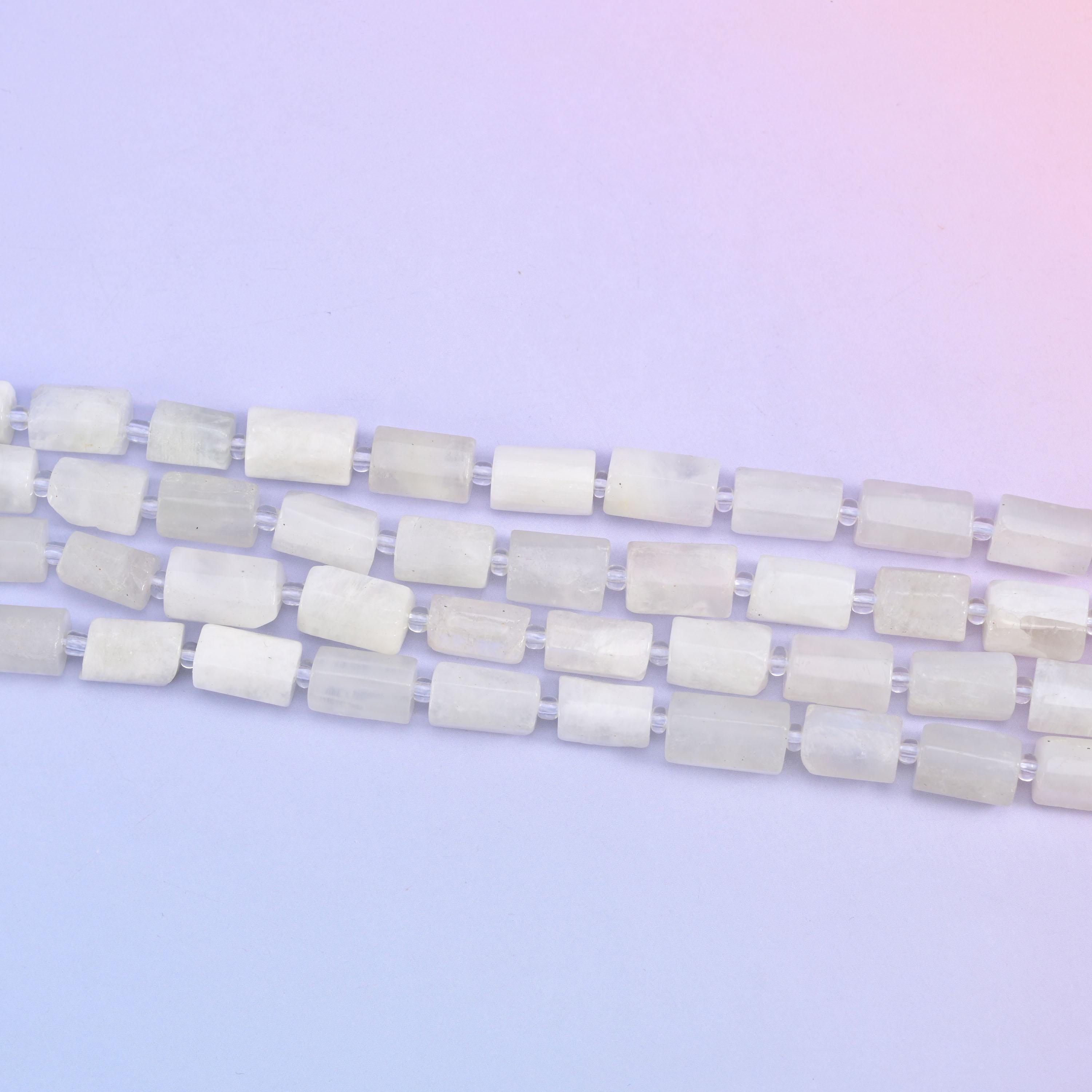 White Moonstone Faceted Tube Beads in natural white tones