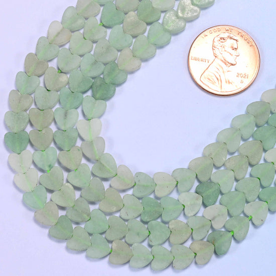 Matte Green Aventurine Flat Heart Beads: Size 6mm, Jewelry Making, 15 Inch Strand