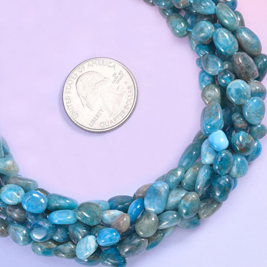 Blue Apatite Pebble Nugget Beads 6-8mm Jewelry Making 15 Inch Strand