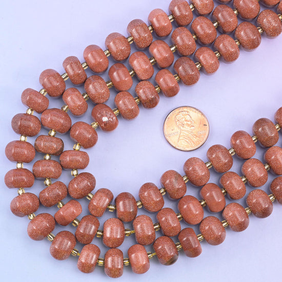 Gold sandstone pumpkin beads, 15 inch strand