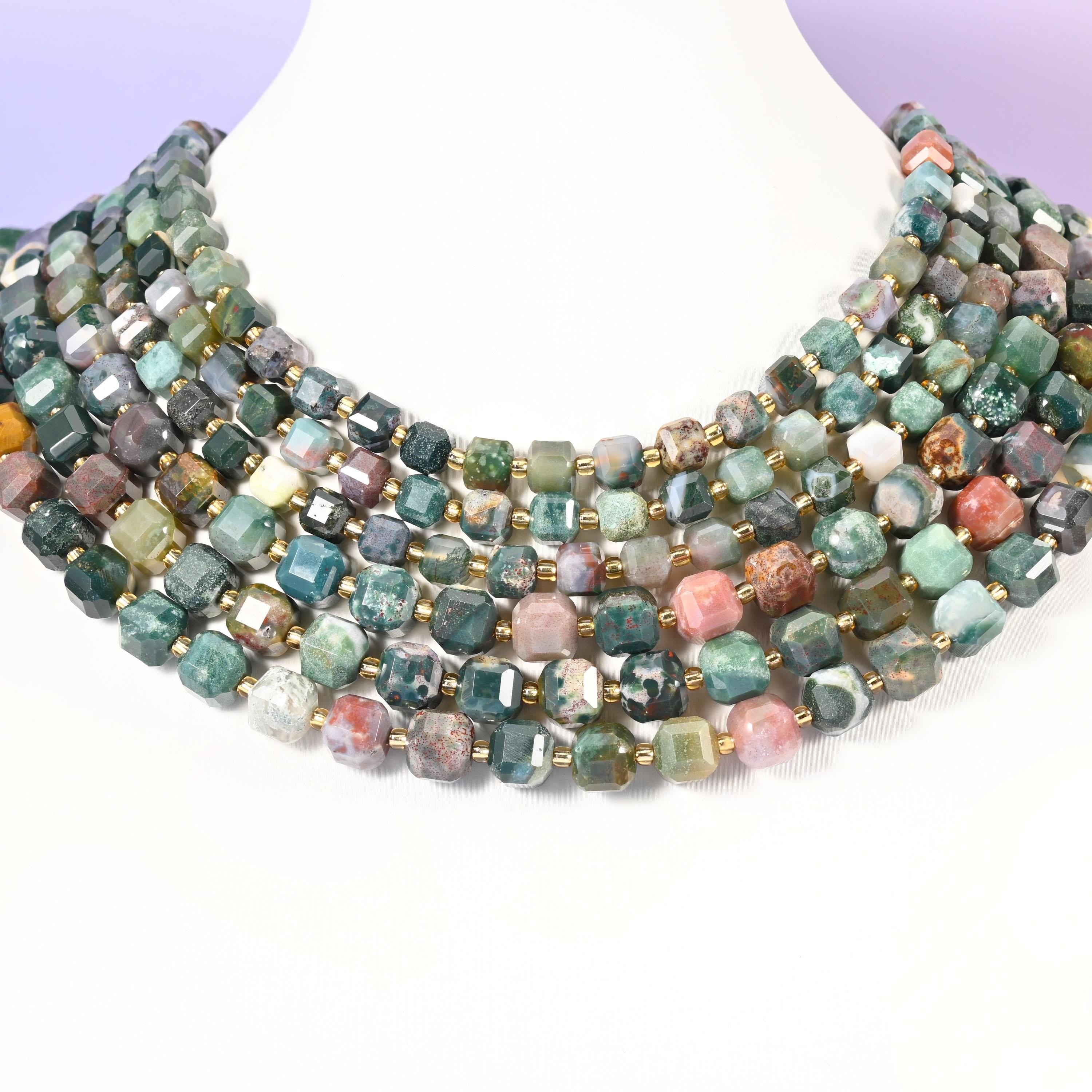 Ocean Jasper beads, faceted cube, 6mm and 8mm
