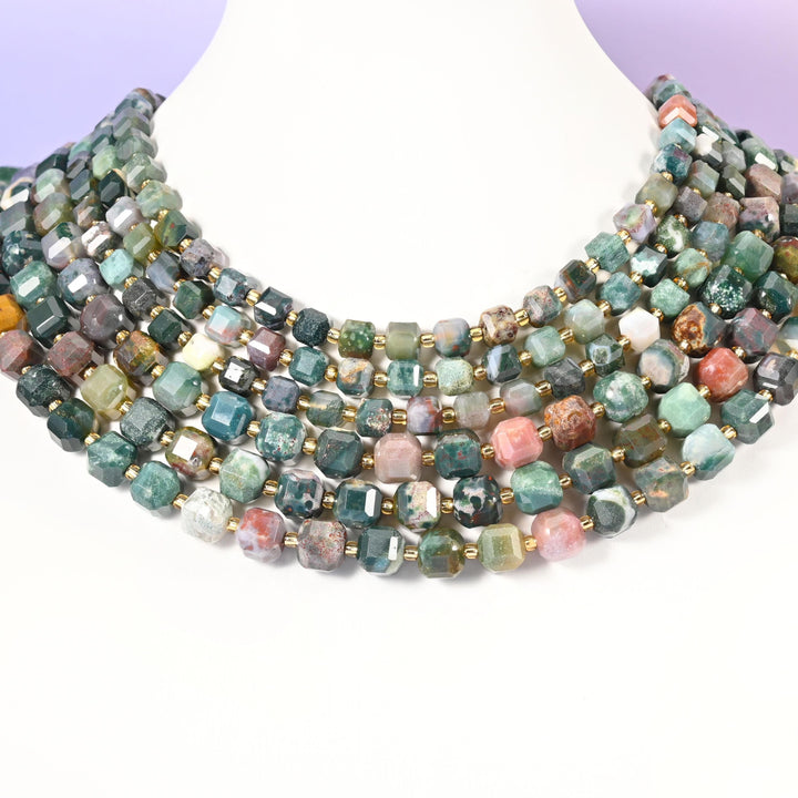 Ocean Jasper beads, faceted cube, 6mm and 8mm