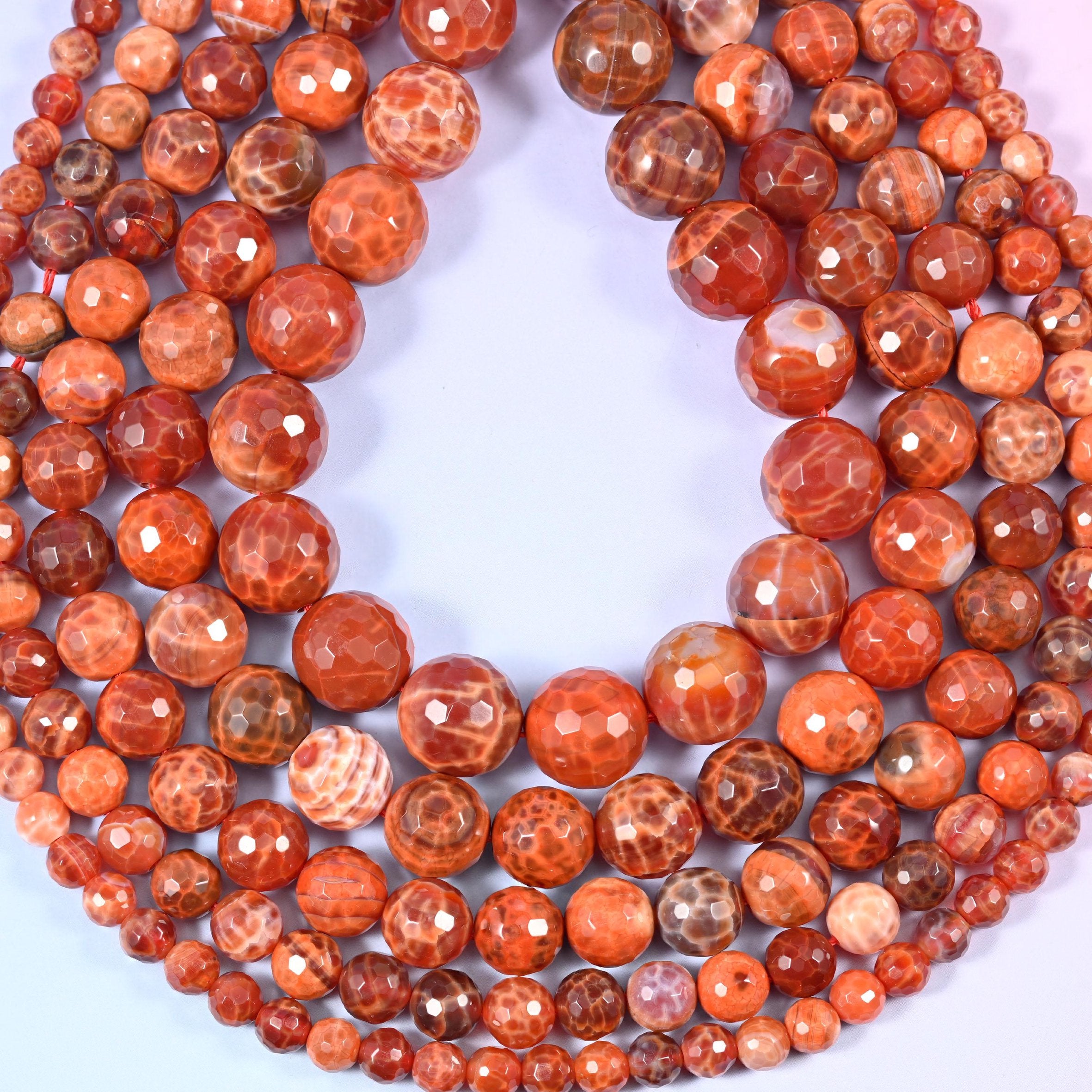 Fire Agate Faceted Round Beads, hole approximately 1.0-1.2mm