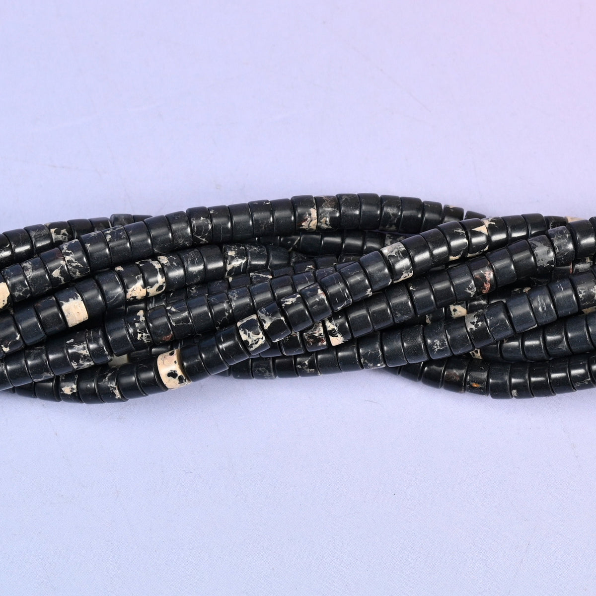 Black Sea Sediment Jasper Heishi Disc Beads 2x4mm, approximately 180 beads per strand