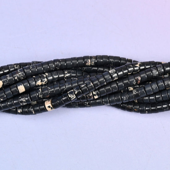Black Sea Sediment Jasper Heishi Disc Beads 2x4mm, approximately 180 beads per strand