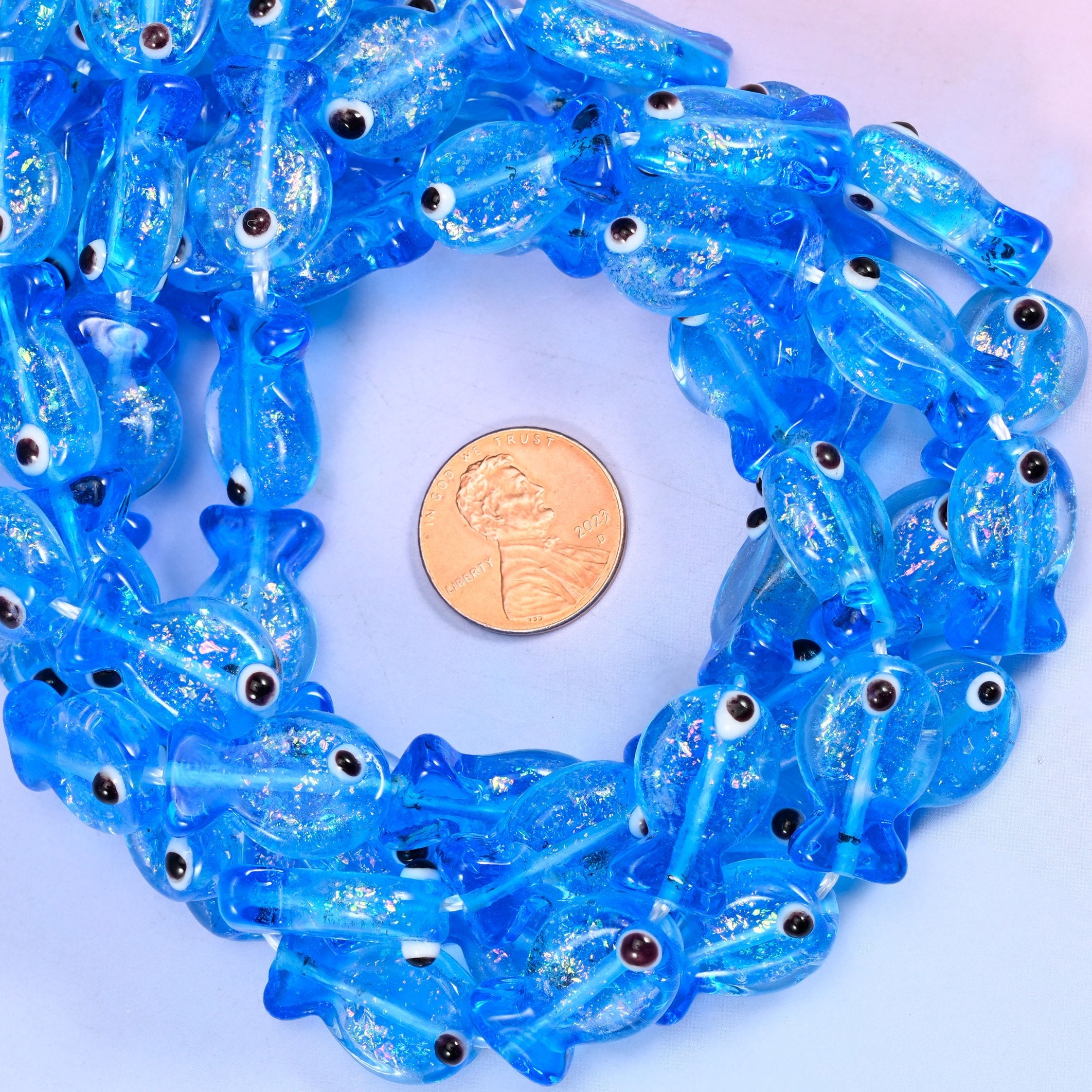Iridescent Blue Fish Glass Beads: Jewelry Making Supply