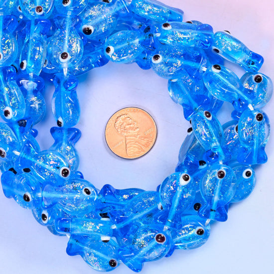 Iridescent Blue Fish Glass Beads: Jewelry Making Supply