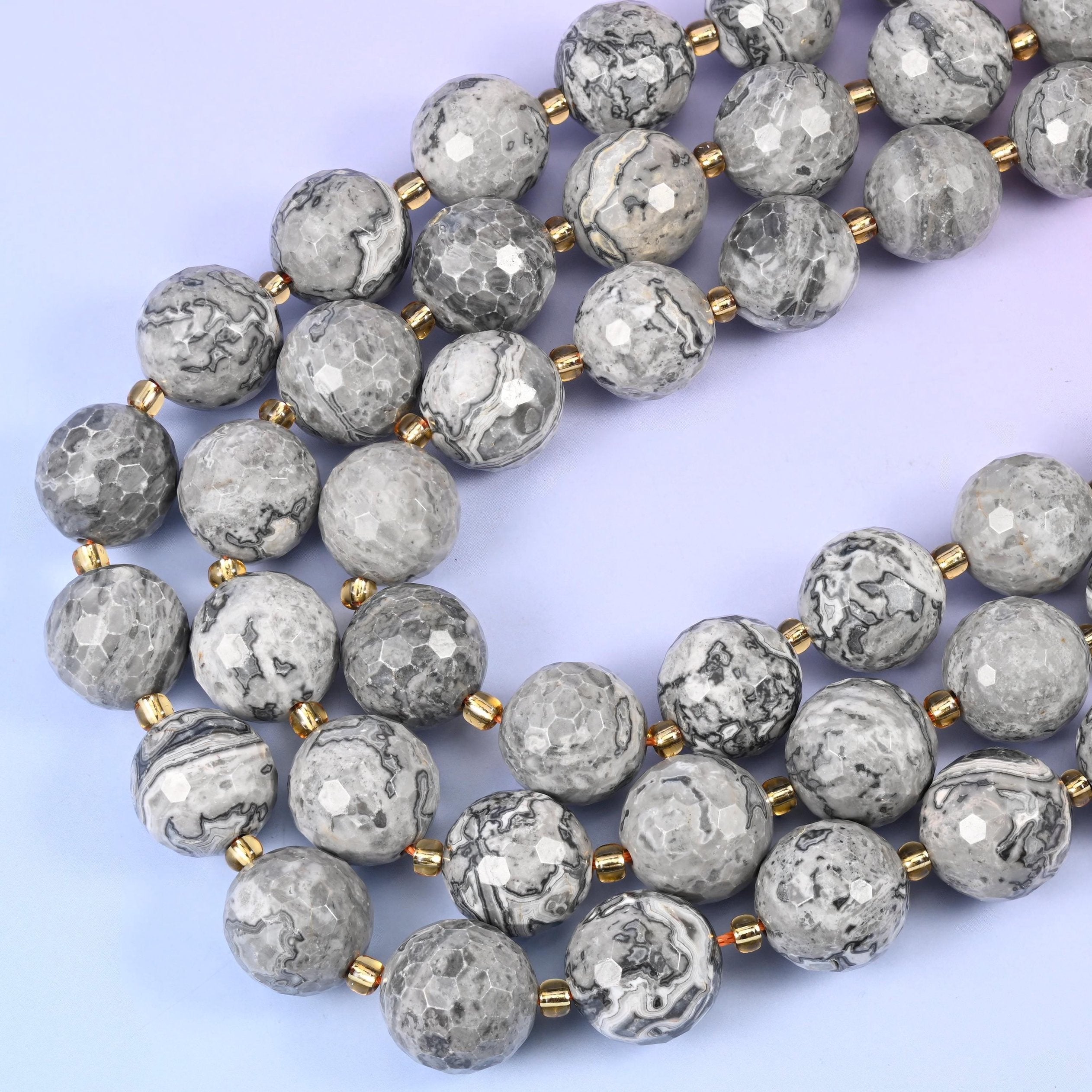 Map Jasper Faceted Round Beads, hole approximately 1.5mm