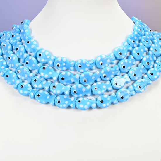Sky Blue with White Dot Fish Glass Beads: Jewelry Making Supply