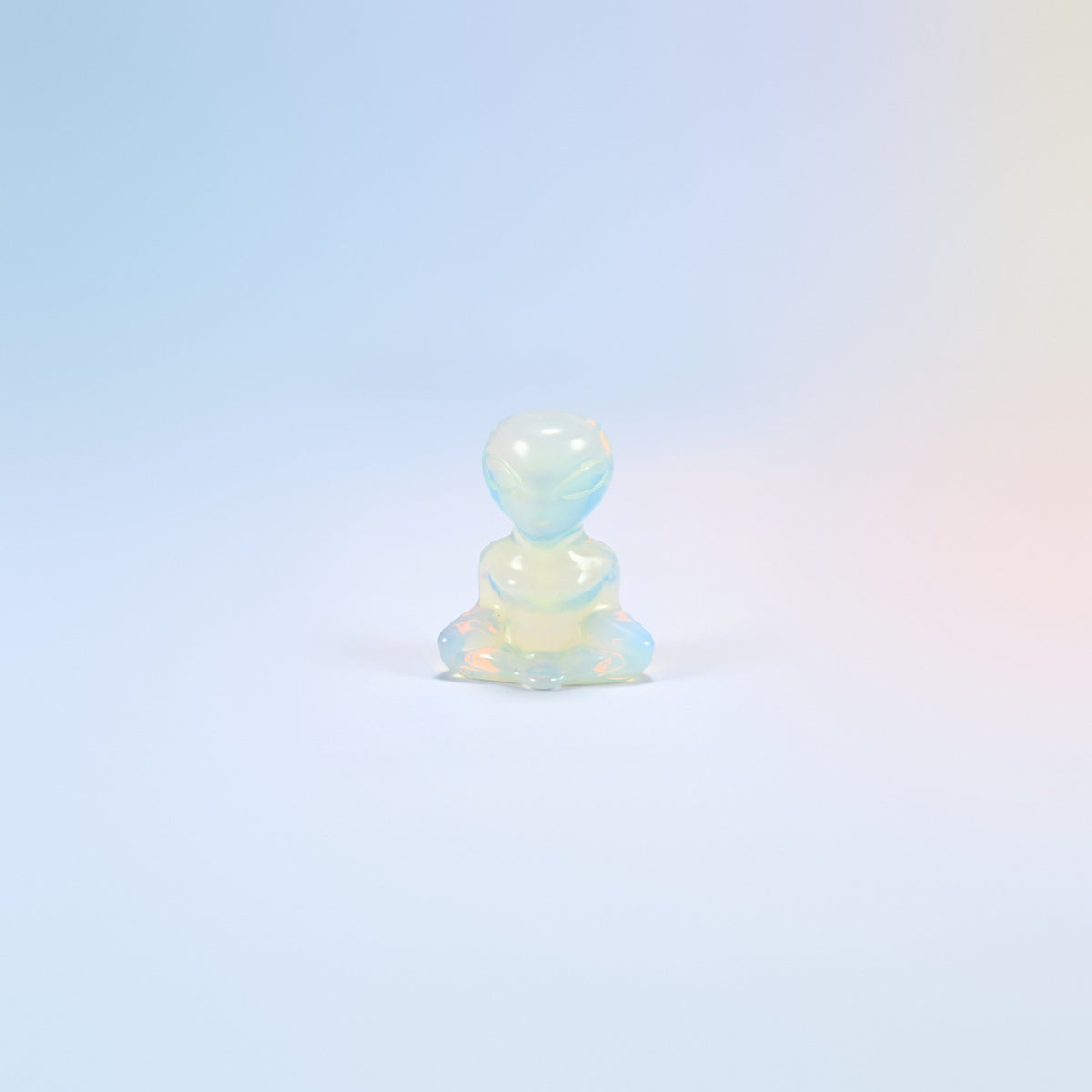 Opalite yoga alien carving, 1.5 inch, glowing man-made glass