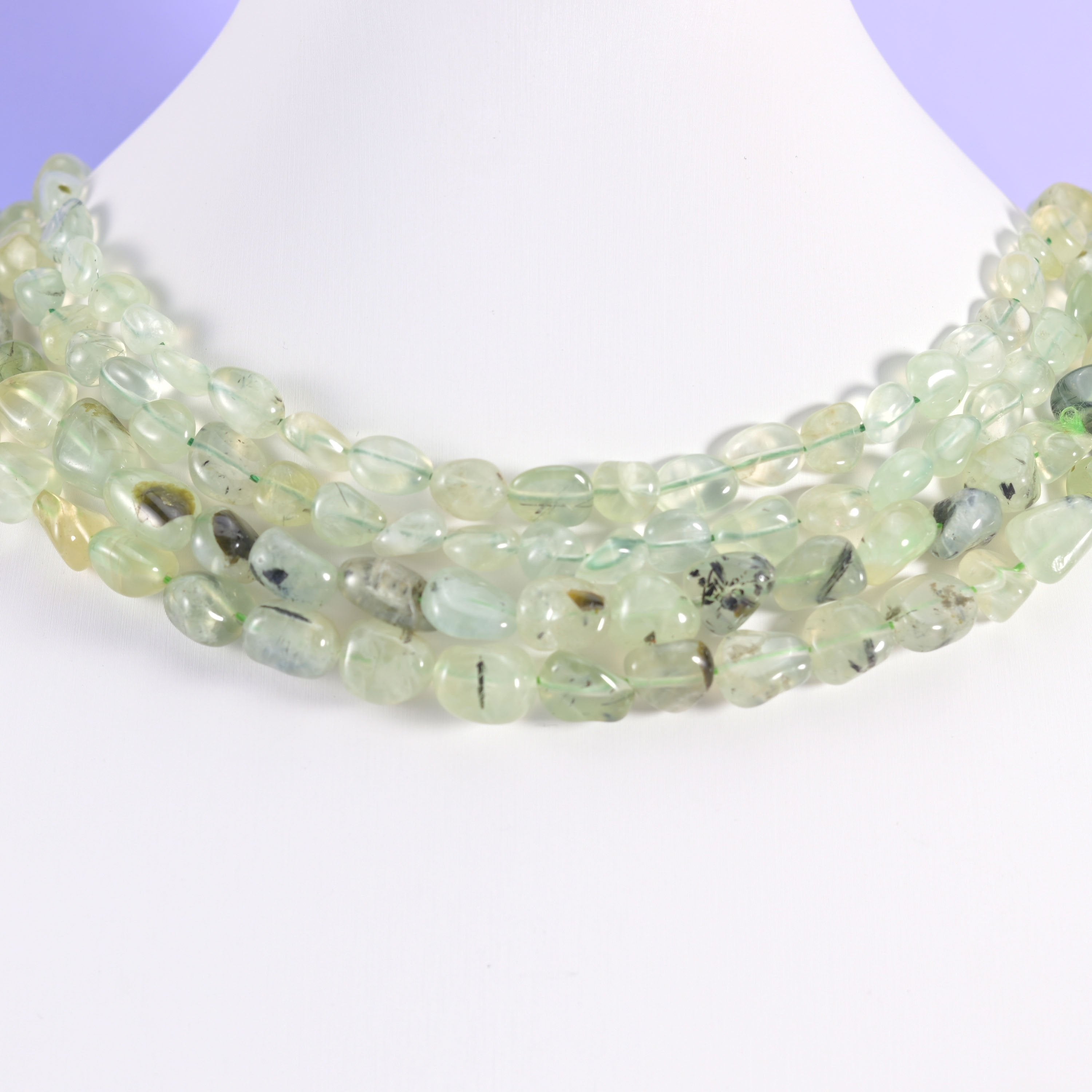 Prehnite Pebble Nugget Beads in pale celadon and lemon-tinted green