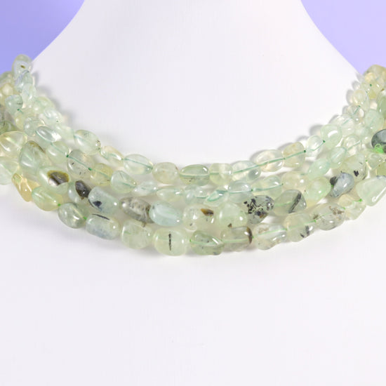 Prehnite Pebble Nugget Beads in pale celadon and lemon-tinted green