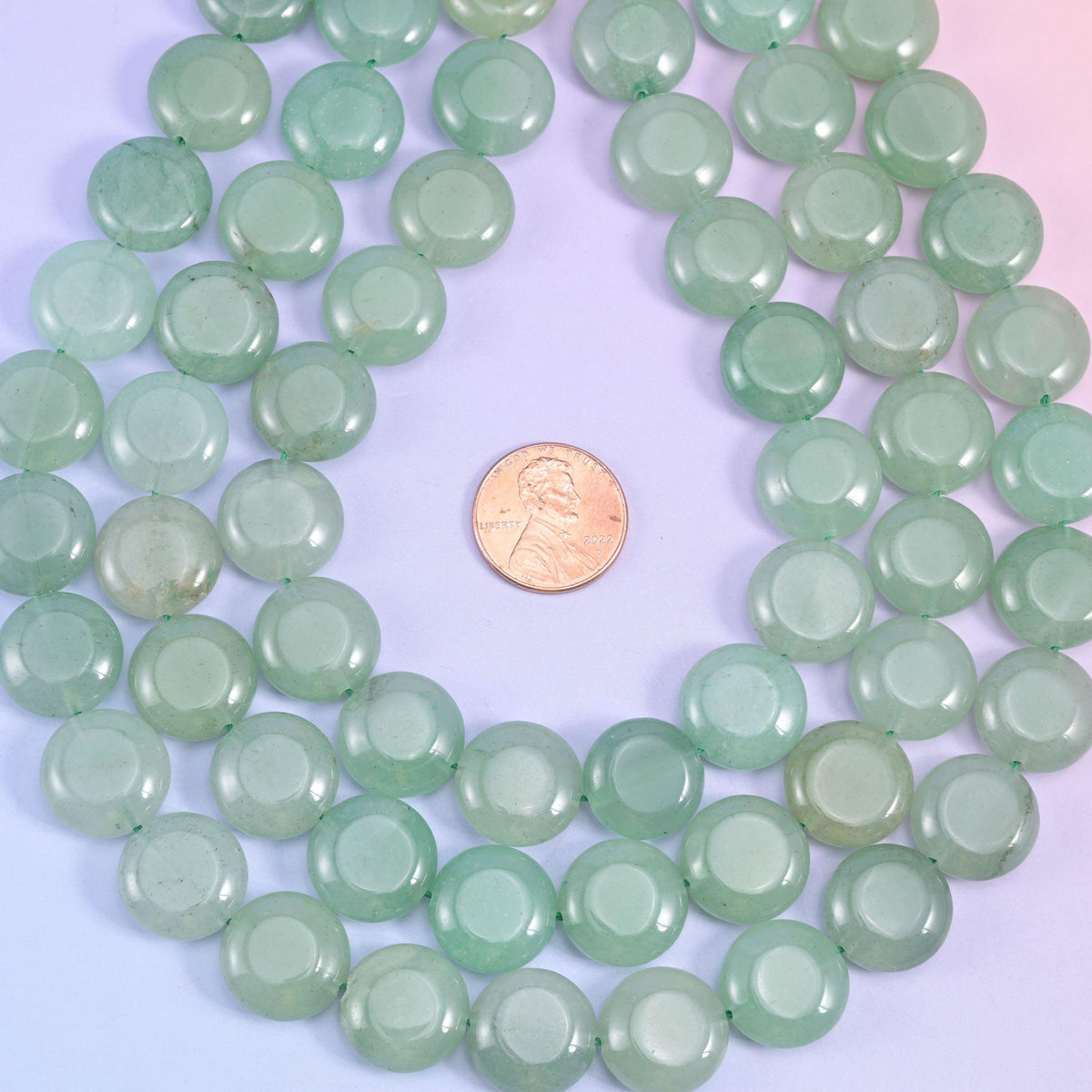 Natural Green Aventurine smooth coin beads for necklaces and bracelets
