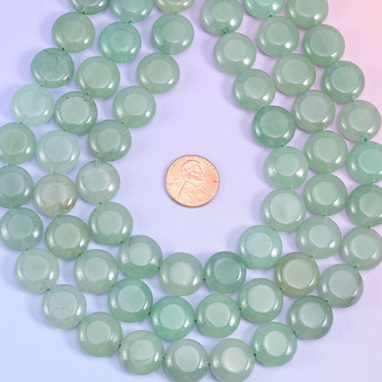 Natural Green Aventurine smooth coin beads for necklaces and bracelets