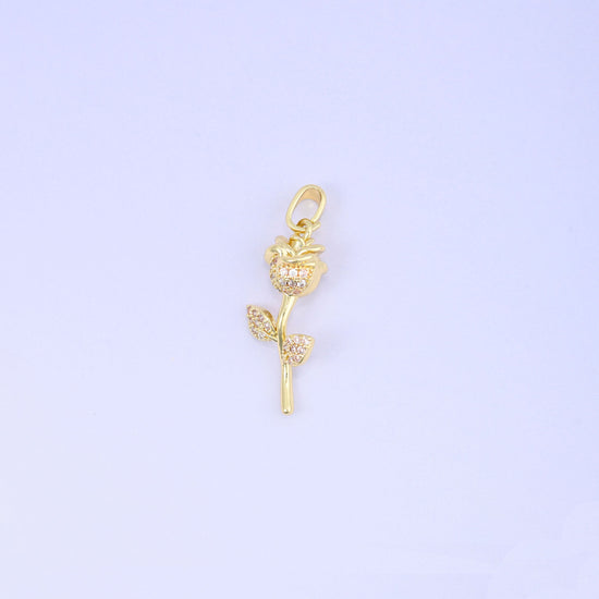 Gold Rose Flower Zircon Charms: 18K Gold Plated Pendants, Jewelry Making Supply
