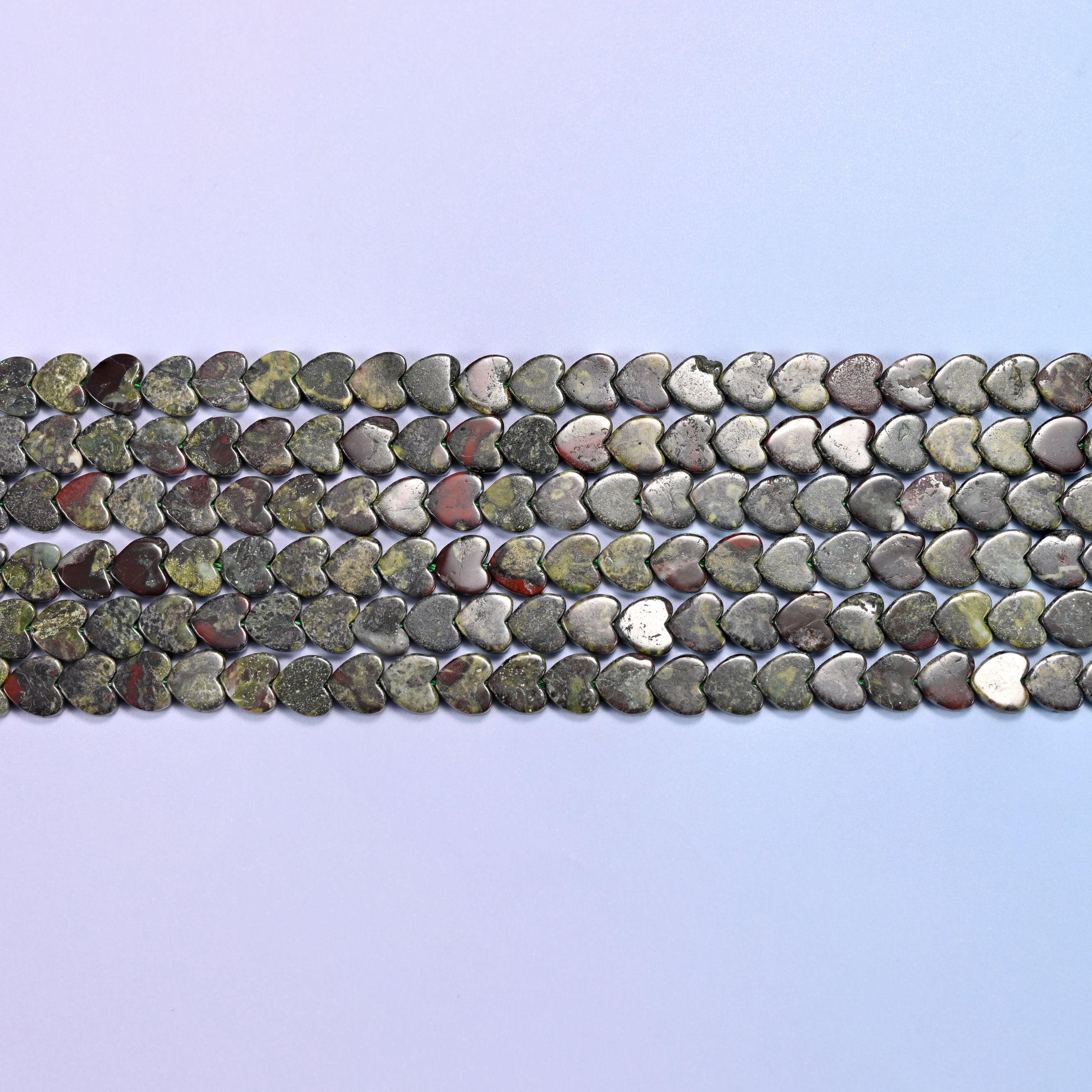 Dragon Bloodstone Flat Heart Beads: Size 6mm, Jewelry Making, 15 Inch Strand