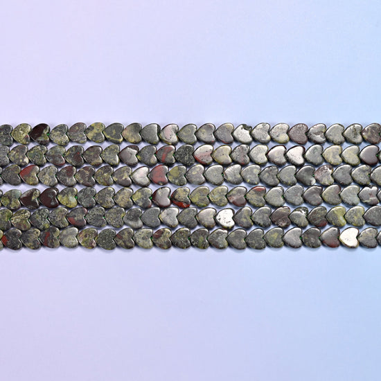 Dragon Bloodstone Flat Heart Beads: Size 6mm, Jewelry Making, 15 Inch Strand