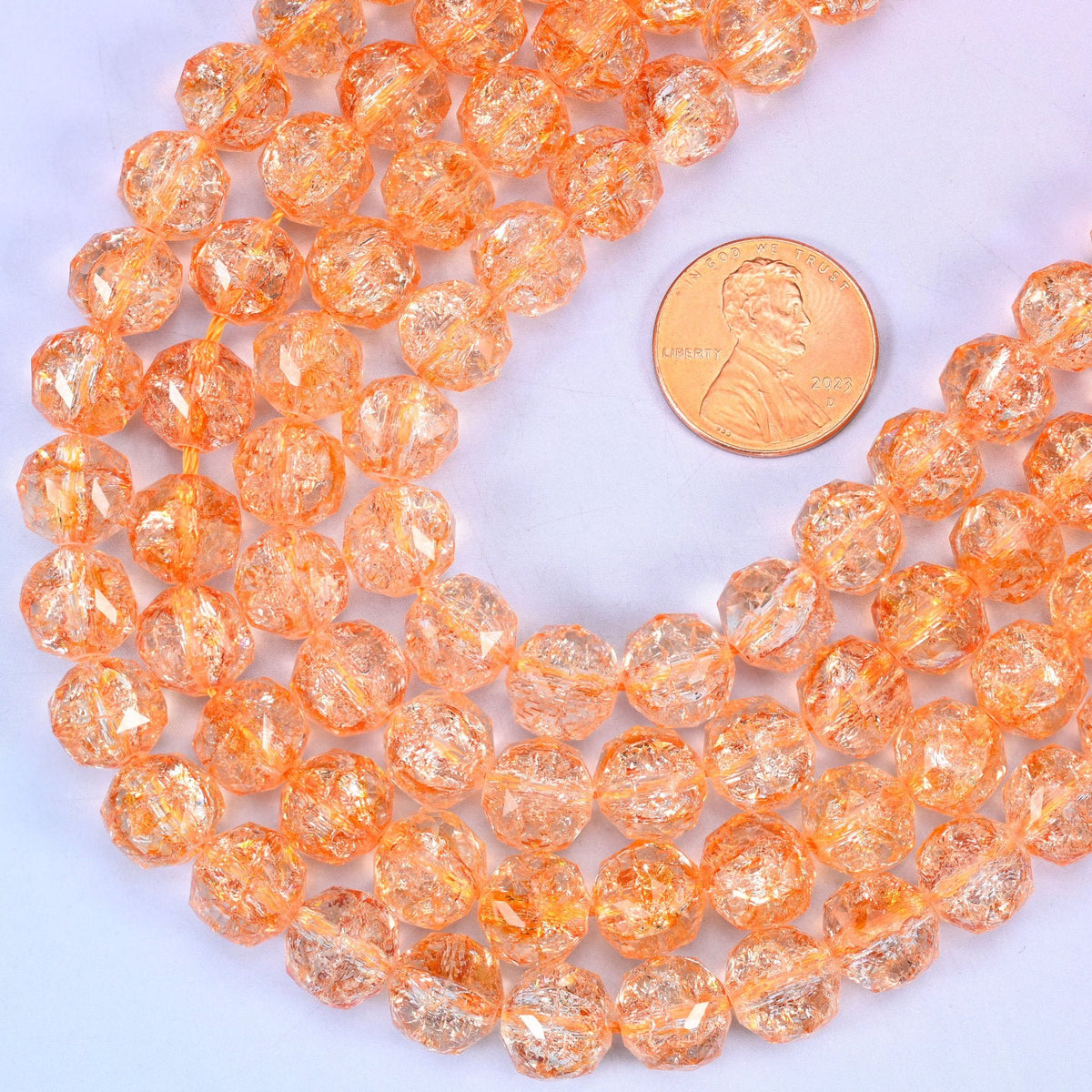 Transparent orange faceted round glass beads, hole approximately 1.5mm