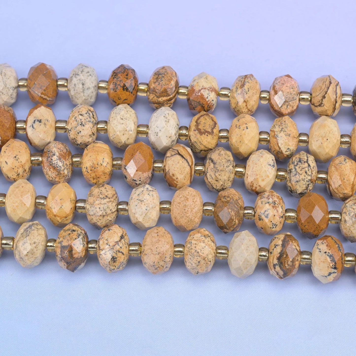 Faceted rondelle cut picture jasper beads
