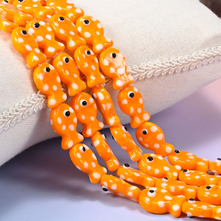 Orange with White Dot Fish Glass Beads