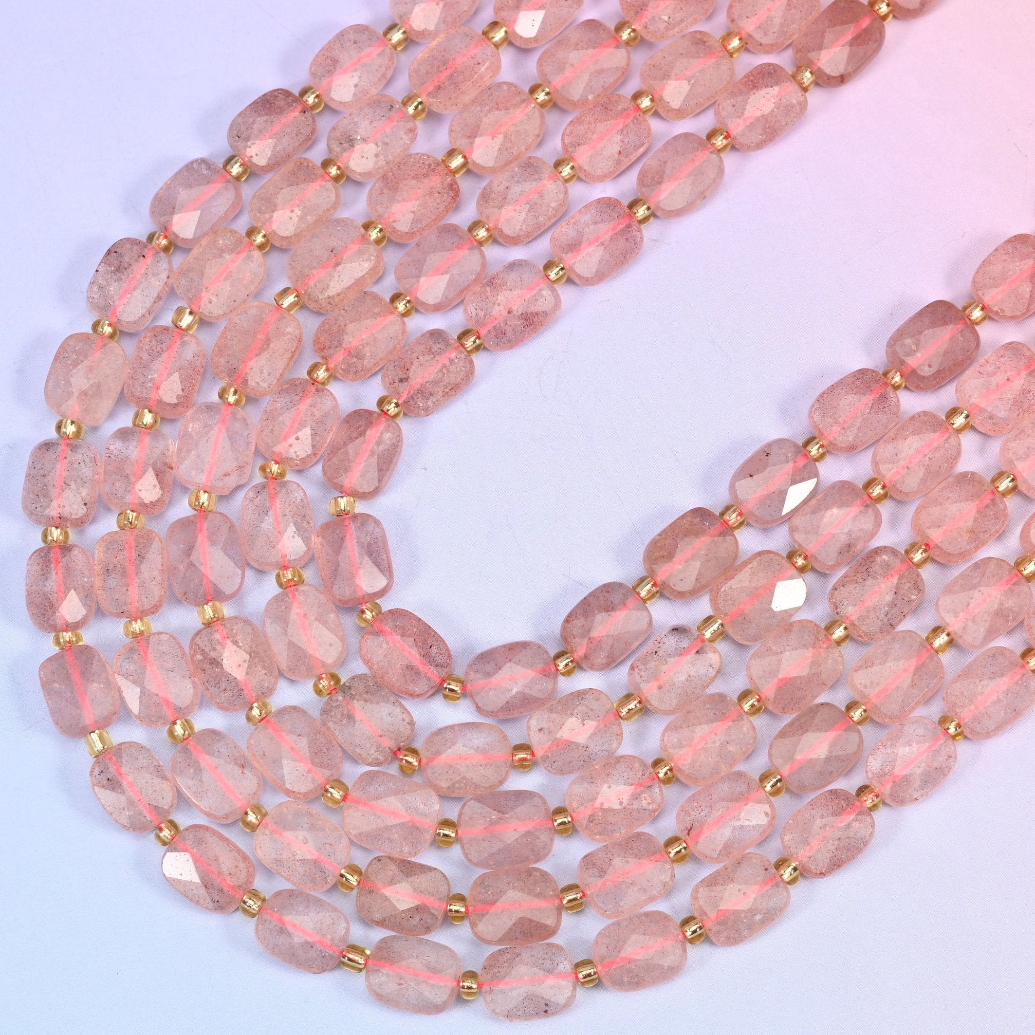Strawberry Quartz Faceted Rectangular Beads, 15.5 inch strand