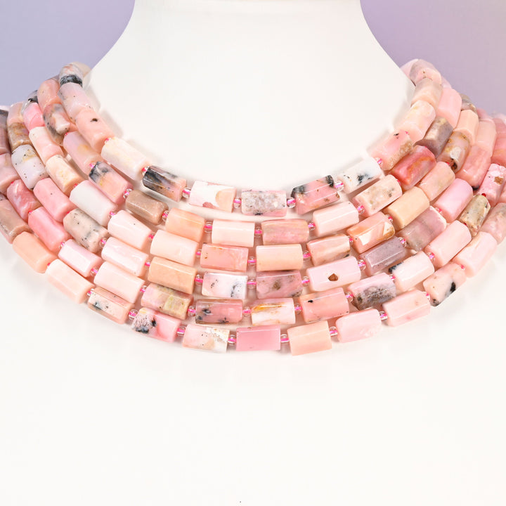 Pink Opal Faceted Tube Beads, Full Strand 27pc, Jewelry Making