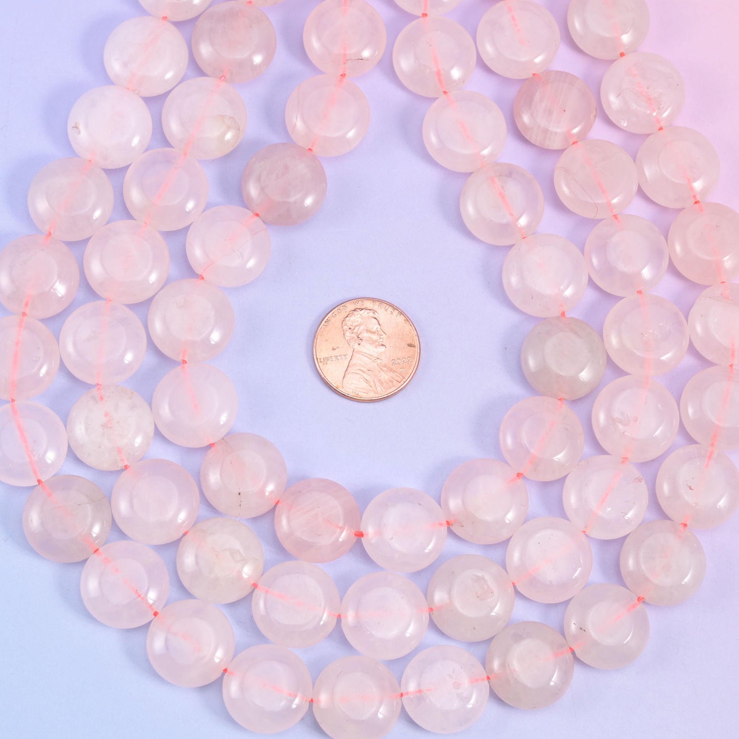Natural Rose Quartz smooth coin beads for necklaces and bracelets