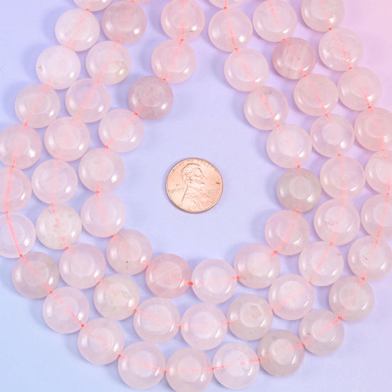 Natural Rose Quartz smooth coin beads for necklaces and bracelets