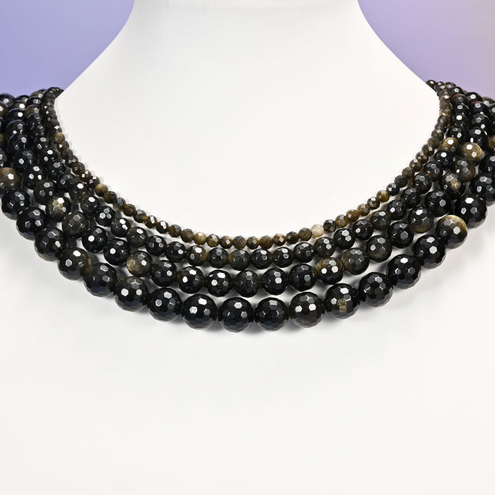 Gold obsidian beads, faceted round, 4mm to 10mm